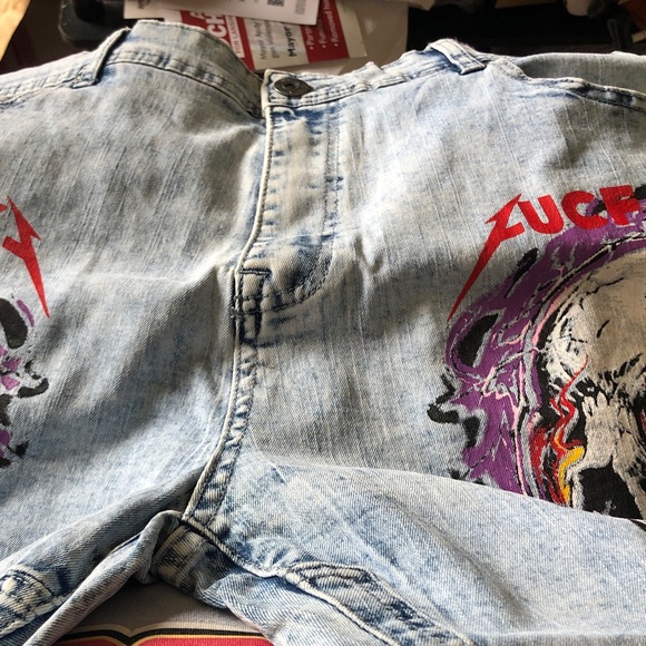Graphic Denim Shorts with Skull Design - Picture 1 of 6